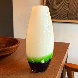 VINTAGE MCM - Handblown Lava Lamp Style Green and Cobalt Blue Vase - Rare